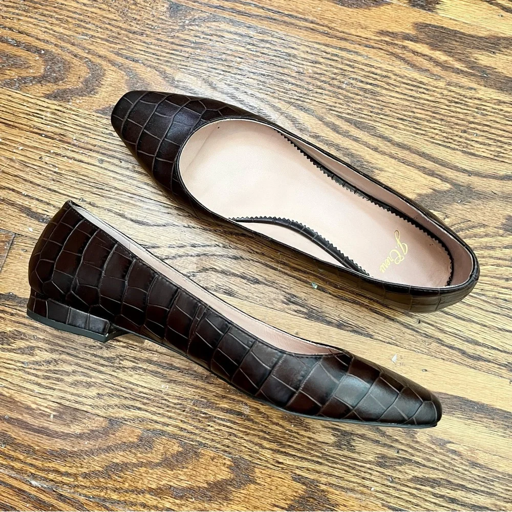 J crew leather croc embossed Carolyn skimmer flats